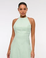 Premium Linen High-Neck Maxi Dress