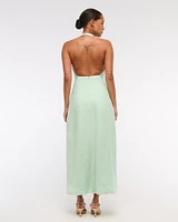 Premium Linen High-Neck Maxi Dress