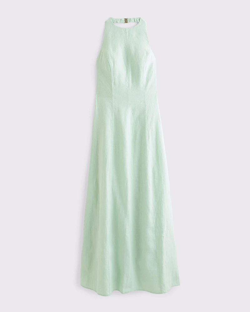 Premium Linen High-Neck Maxi Dress