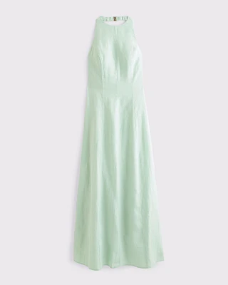 Premium Linen High-Neck Maxi Dress