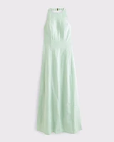 Premium Linen High-Neck Maxi Dress