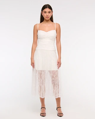 Drop-Waist Lace Midi Dress