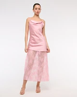 Cowl Neck Lace Maxi Dress