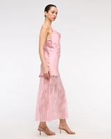 Cowl Neck Lace Maxi Dress