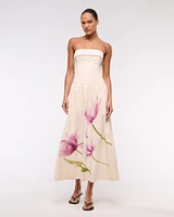 Strapless Drop-Waist Linen-Blend Maxi Dress