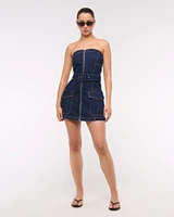Strapless Belted Denim Mini Dress