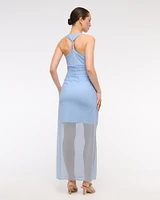 Mesh Twisted Halter Midi Dress