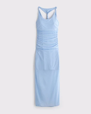 Mesh Twisted Halter Midi Dress