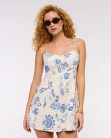 Lace-Trim Linen-Blend Mini Dress