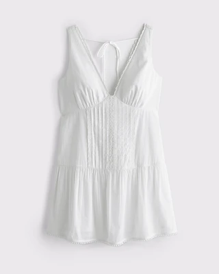 V-Neck Lace-Trim Mini Dress