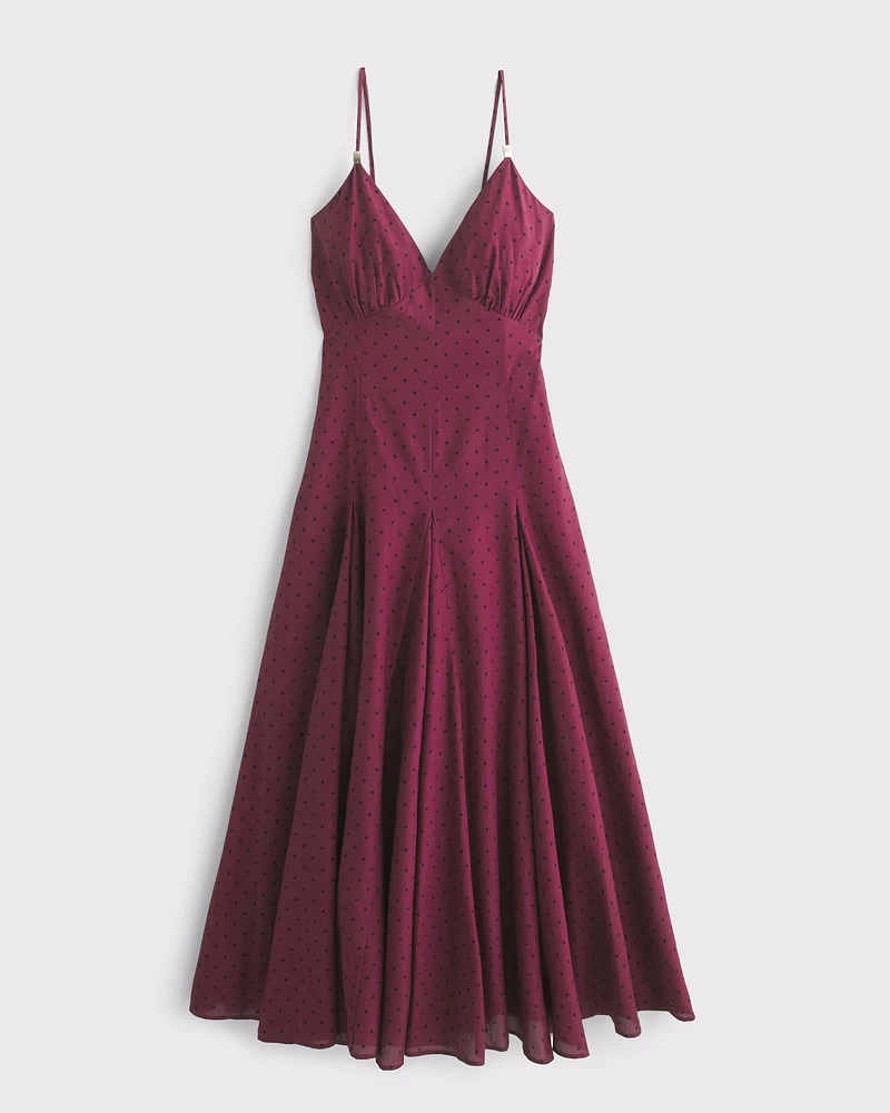 Plunge Godet Midi Dress