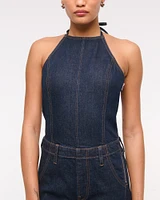 Halter Barrel Denim Jumpsuit