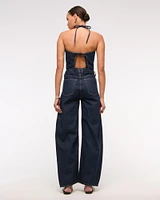 Halter Barrel Denim Jumpsuit