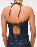 Halter Barrel Denim Jumpsuit