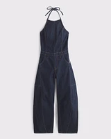 Halter Barrel Denim Jumpsuit