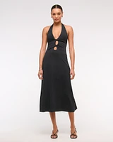 Bra-Free Cutout Halter Midi Dress