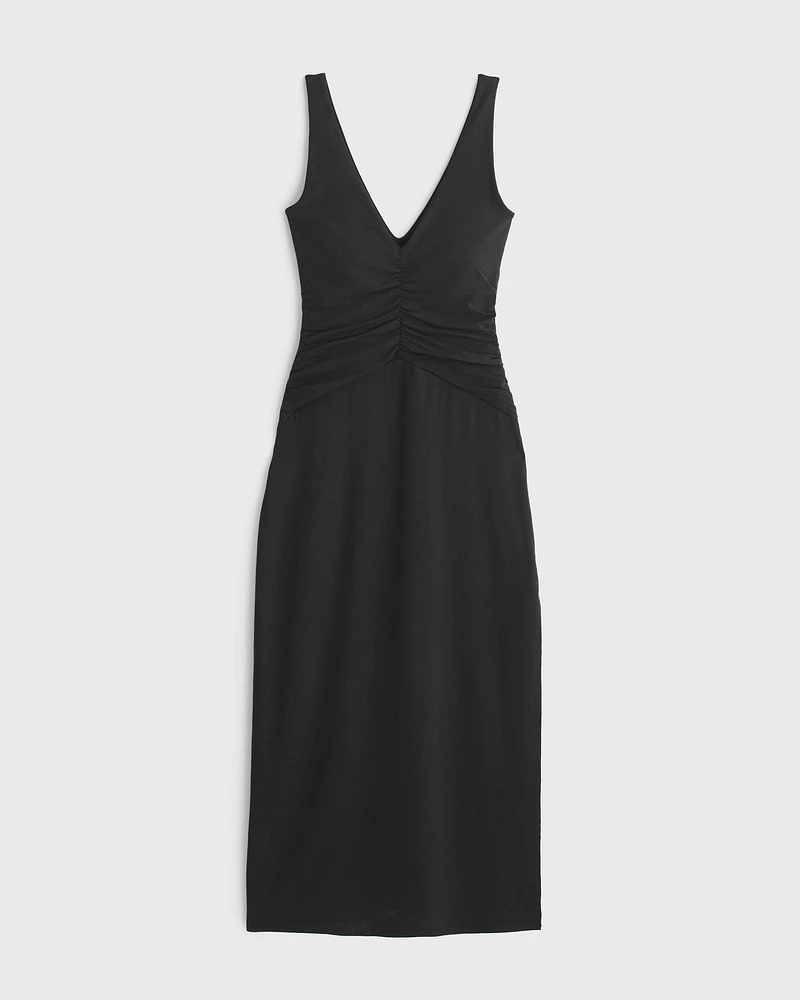 Bra-Free Ruched Knit Midi Dress