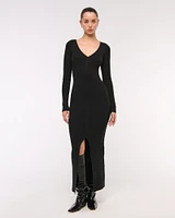 Long-Sleeve V-Neck Maxi Sweater Dress