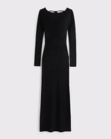 Long-Sleeve Backless Maxi Sweater Dress