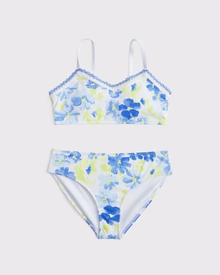 mixed fabric triangle two-piece swimsuit