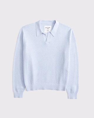 long-sleeve johnny collar sweater polo