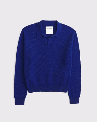 long-sleeve johnny collar sweater polo