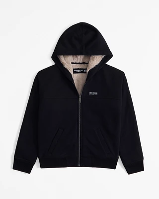 faux fur-lined logo full-zip hoodie