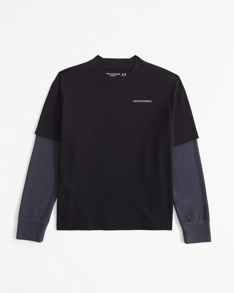 long-sleeve twofer print logo tee