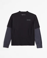 long-sleeve twofer print logo tee