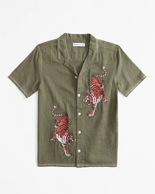 resort short-sleeve linen-blend shirt