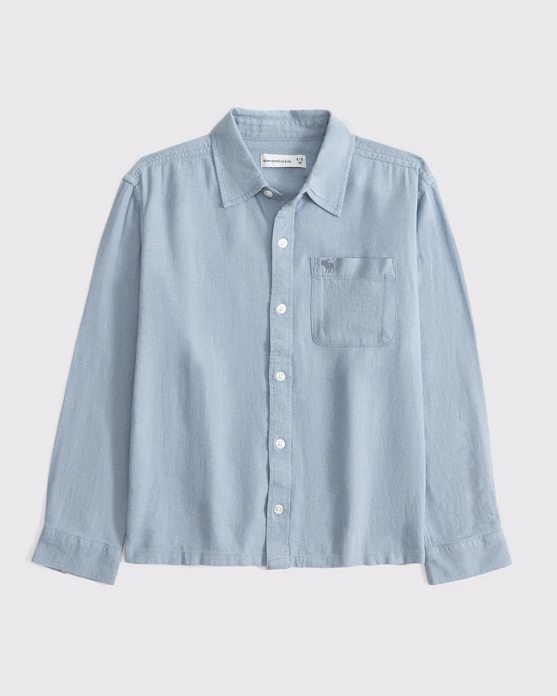 long-sleeve linen-blend icon shirt