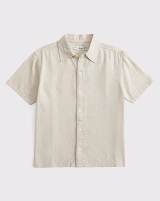 short-sleeve linen-blend shirt