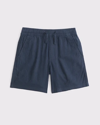 linen-blend pull-on shorts