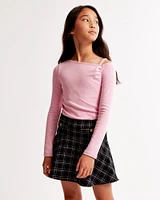 long-sleeve off-the-shoulder cinched top