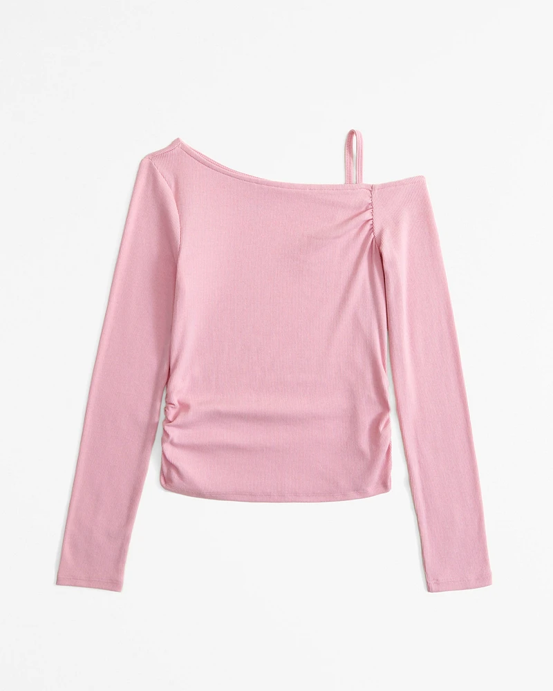 long-sleeve off-the-shoulder cinched top