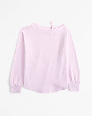 long-sleeve off-the-shoulder knit waffle tee