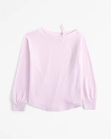 long-sleeve off-the-shoulder knit waffle tee