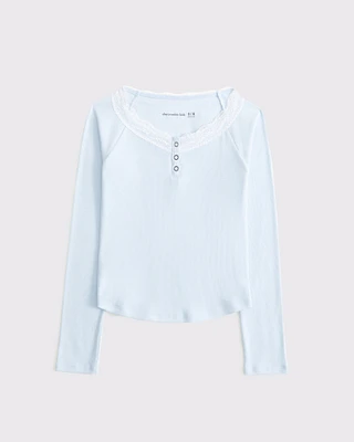 long-sleeve lace-trim henley tee