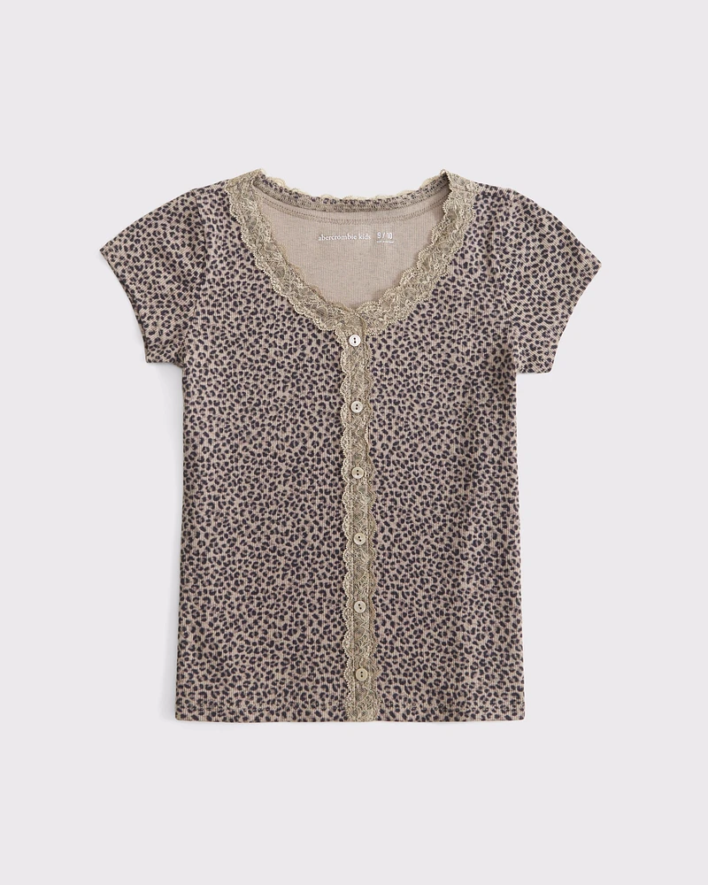 lace-trim button-through tee
