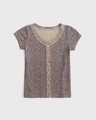 lace-trim button-through tee