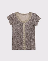 lace-trim button-through tee