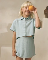 cropped linen-blend embroidered shirt