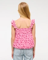 flutter sleeve bubble hem top