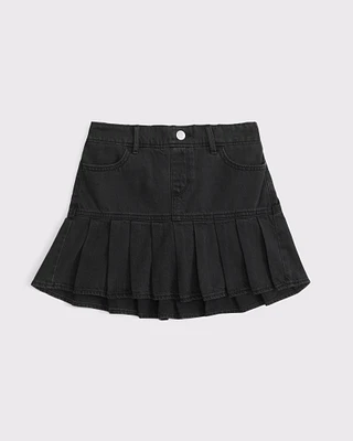denim drop-waist pleated skort