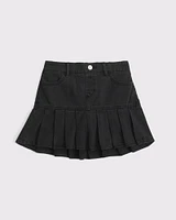 denim drop-waist pleated skort