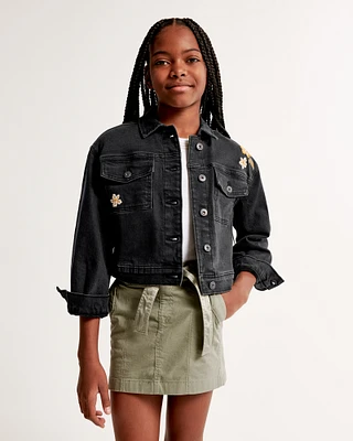 vol. 28 embroidered cropped denim jacket