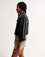 vol. 28 embroidered cropped denim jacket