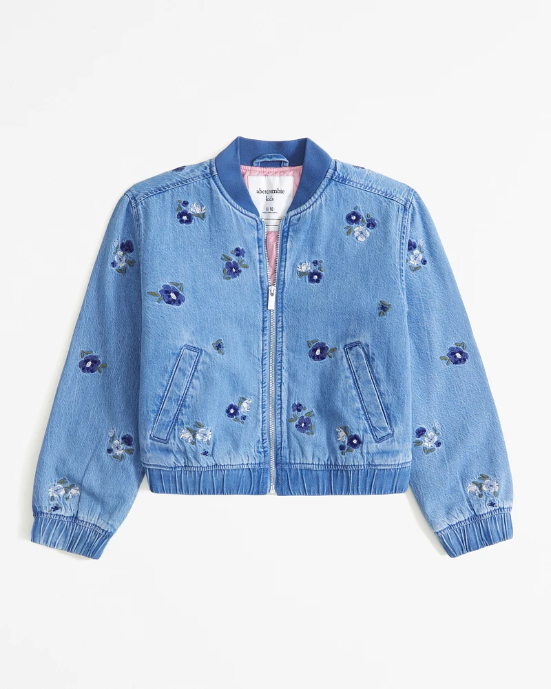 embroidered denim bomber jacket
