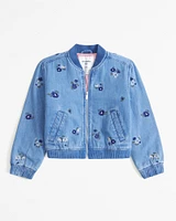 embroidered denim bomber jacket