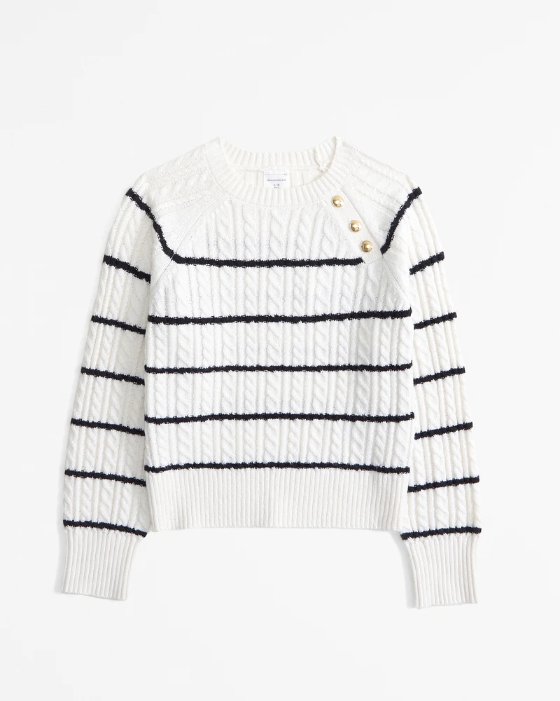 cable button crew sweater